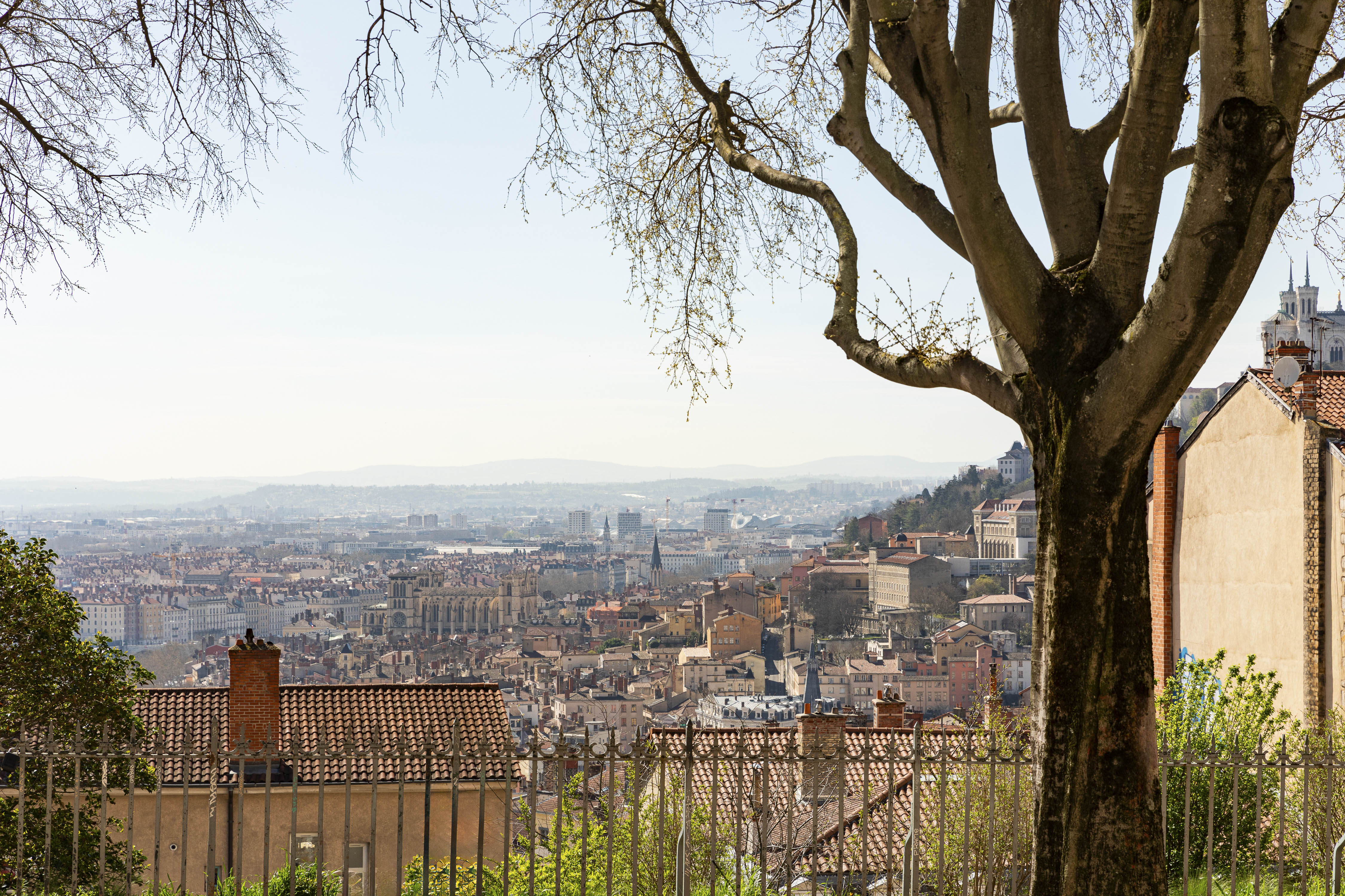 Une expérience immersive dans une suite de luxe avec spa et cinéma à Lyon — vue depuis la terrasse