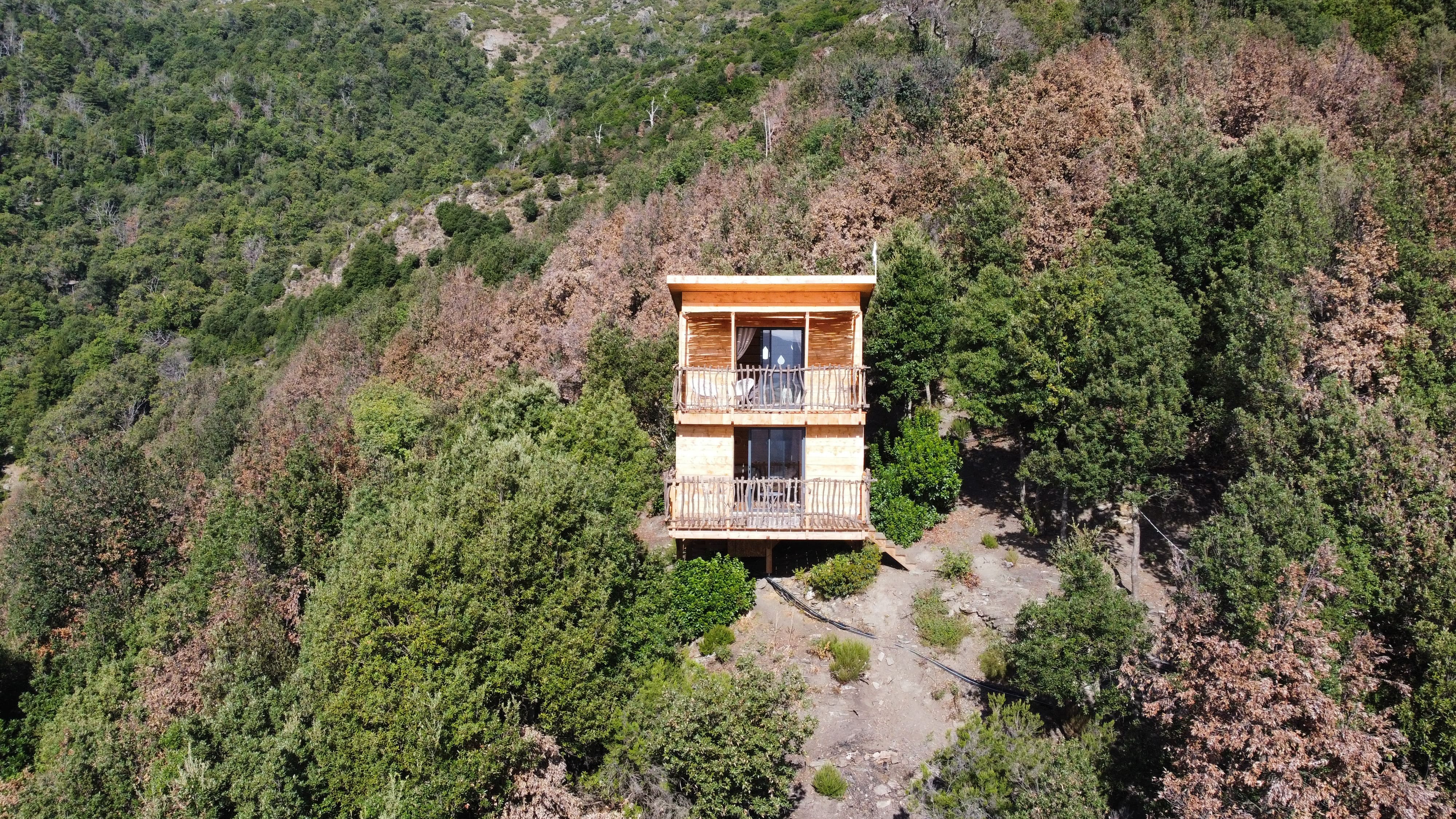 Cabane San Petrone : une immersion en hauteur en Corse à Poggio-Marinaccio — vue intérieure
