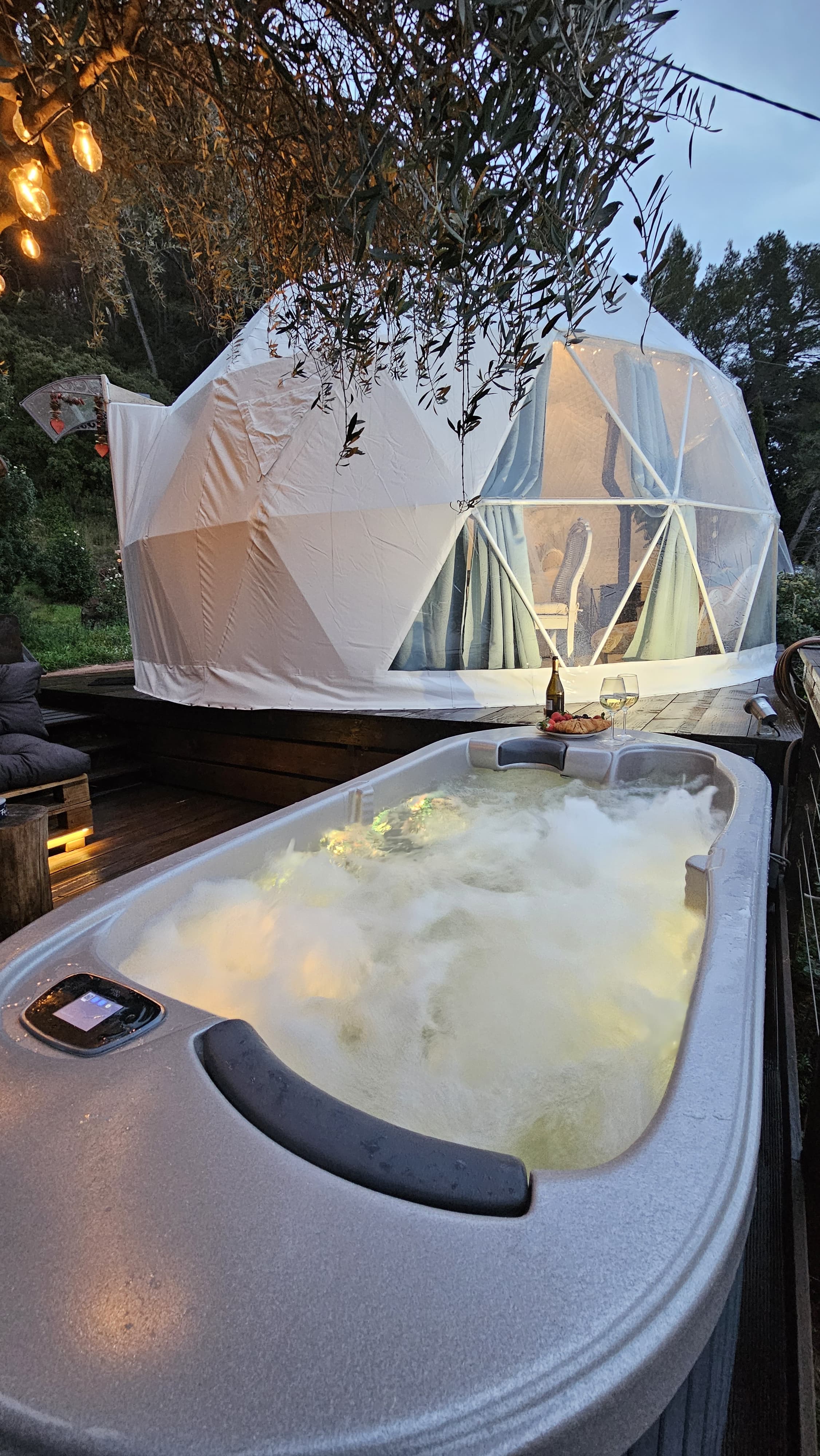 Luxo Dôme & Spa privatif — Dôme avec jacuzzi à Var à Carnoules — vue intérieure