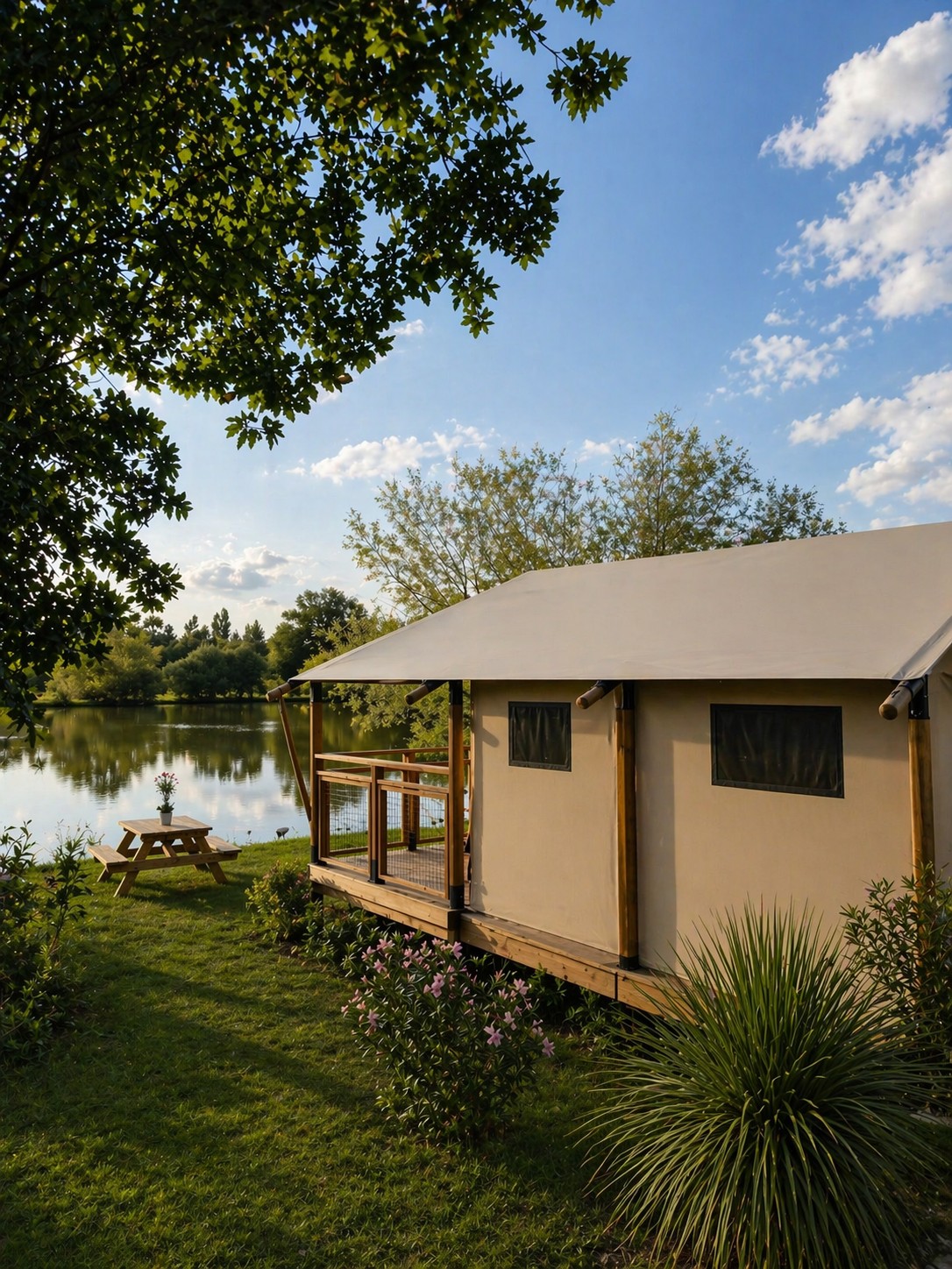 Tente safari au bord de l'étang — Tente avec spa à Deux-Sèvres à Niort — chambre