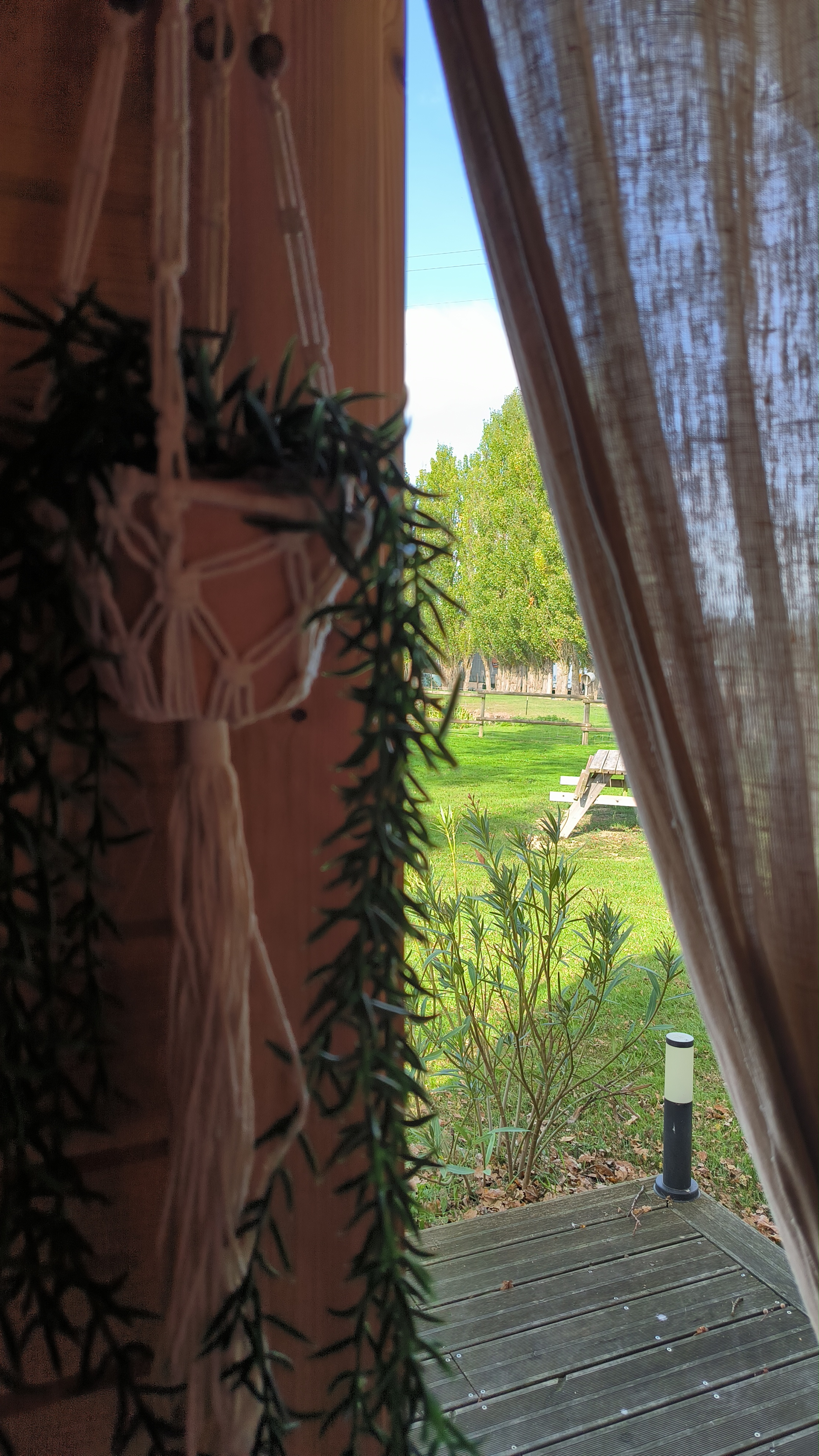 Pod - Sous les chênes — Cabane avec spa à Mayenne à La Préhouillère — vue depuis la terrasse