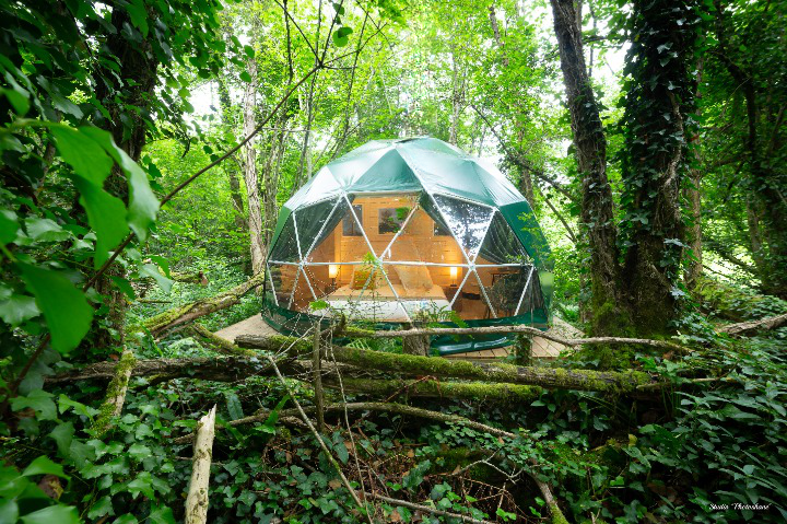 Géode Chêne Emeraude — Dôme avec spa à 180° sur la forêt en Gironde