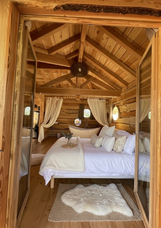 La cabane & spa / sauna L'Eden — Cabane perchée à 6m en Ardèche à Le Teil — chambre