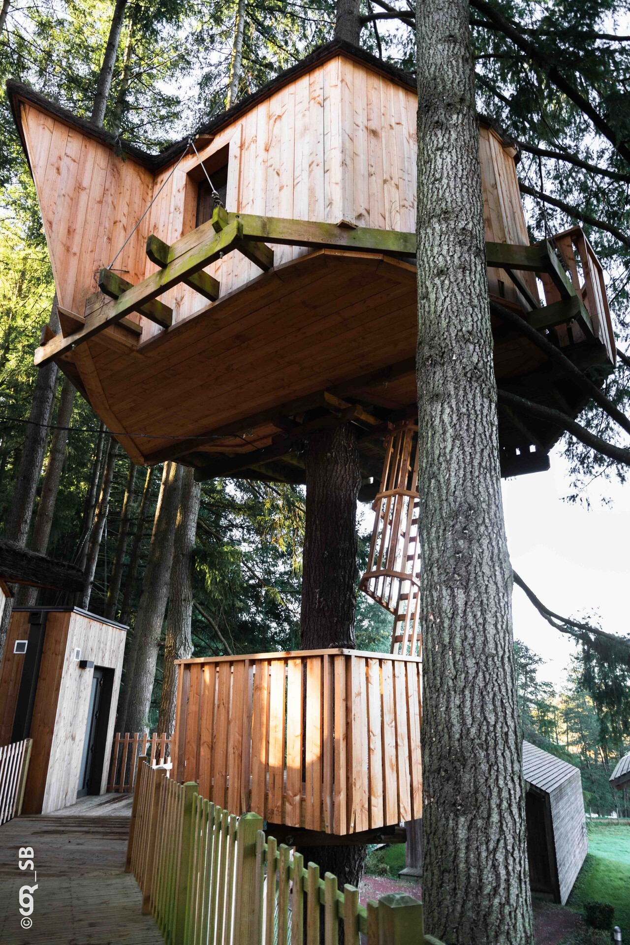 Cabane HERON — Séance sauna offerte à 8m de hauteur dans le Rhône à Ronno — vue intérieure