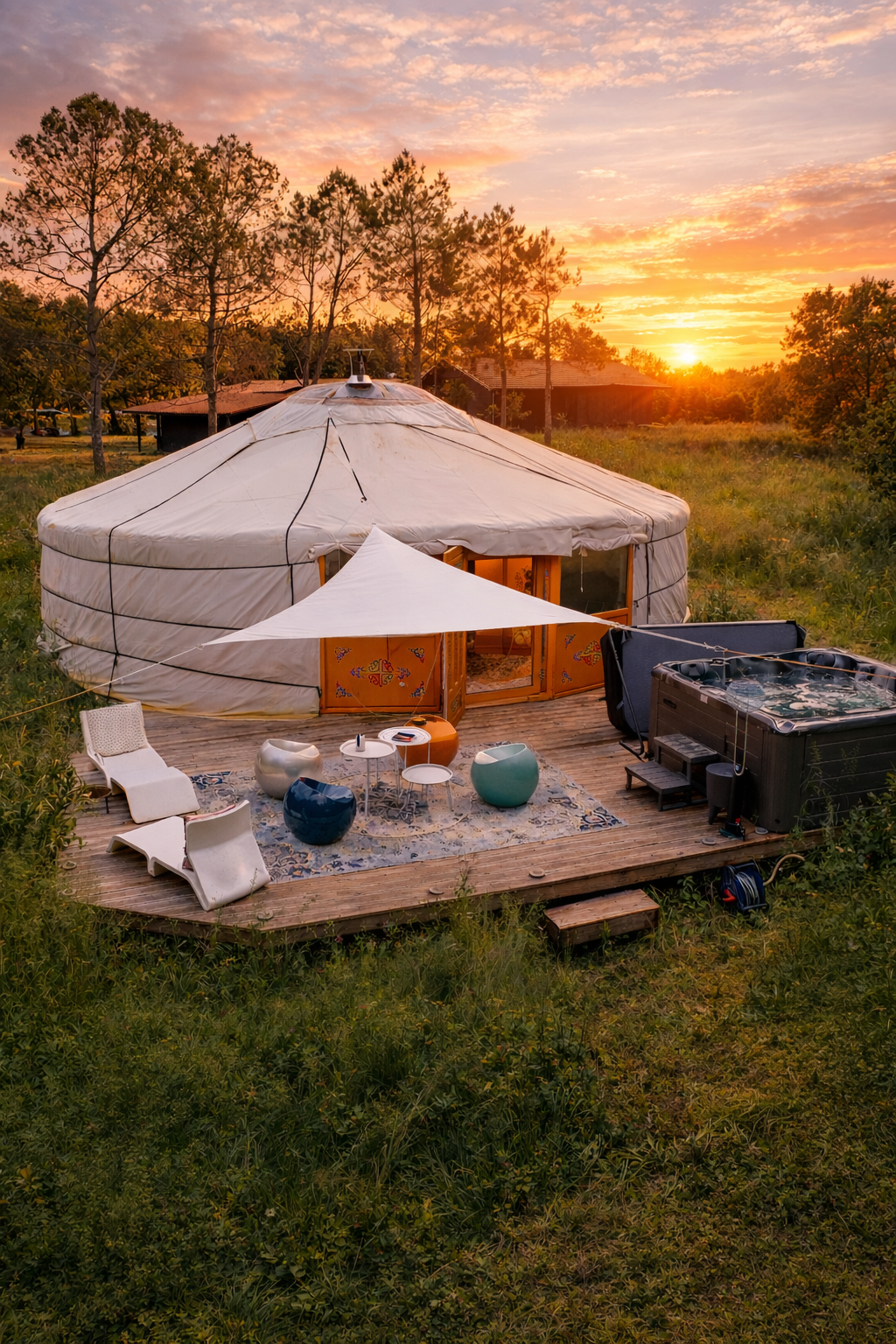 Évasion dans une yourte bohemian chic avec spa en Aquitaine