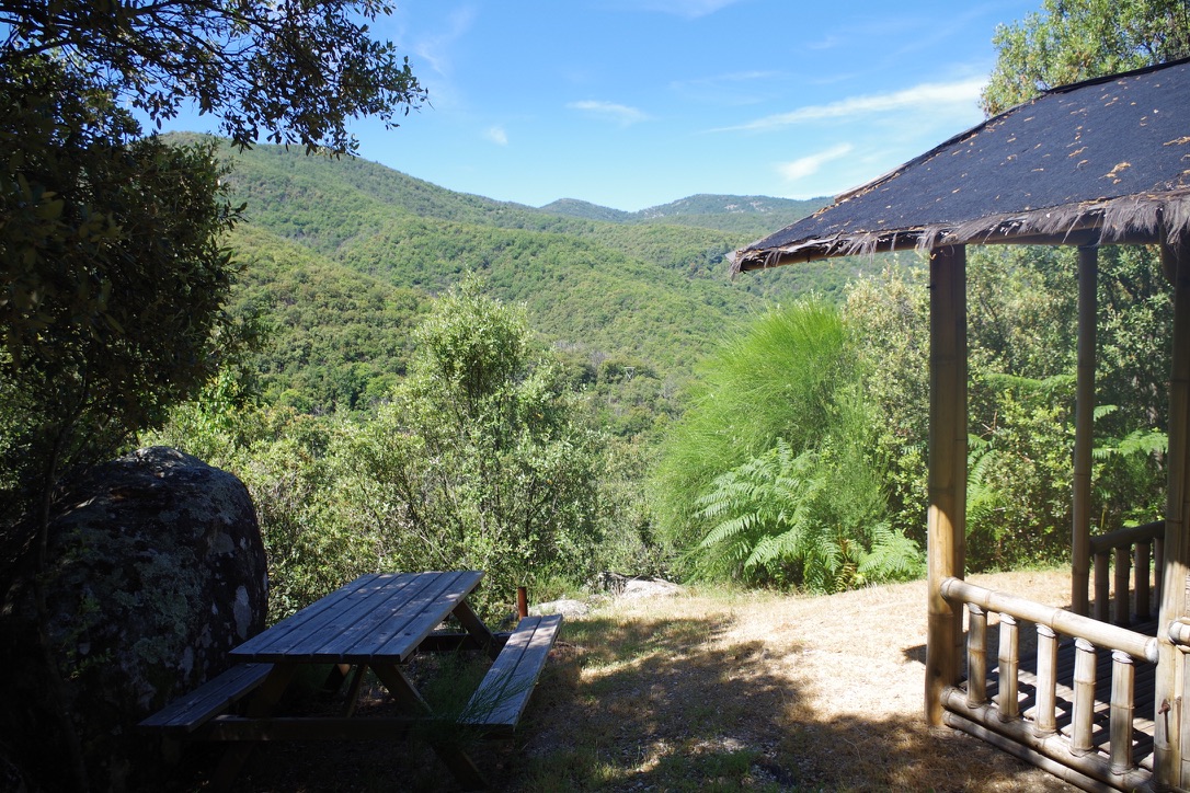 Cabane Bambou — Séjour exotique avec spa à Lascoutch (Gard) à Soudorgues — vue depuis la terrasse