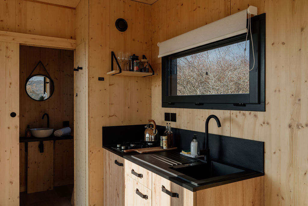Tiny house moderne au cœur des montagnes et vignes du Bugey à Revonnas — vue depuis la terrasse