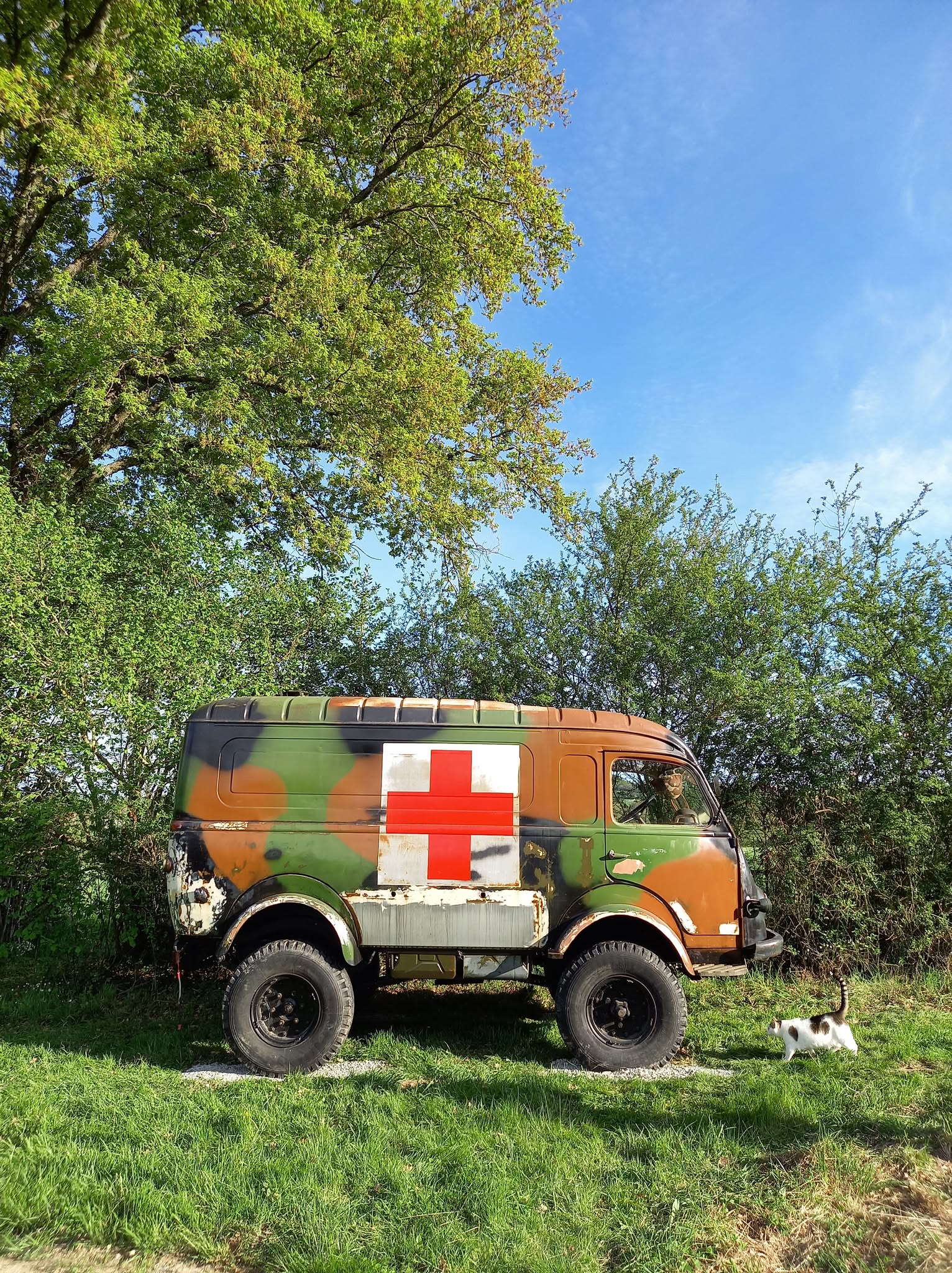 Tente jungle avec ambulance militaire — Nuit insolite à Allier à Marcenat — salle de bain