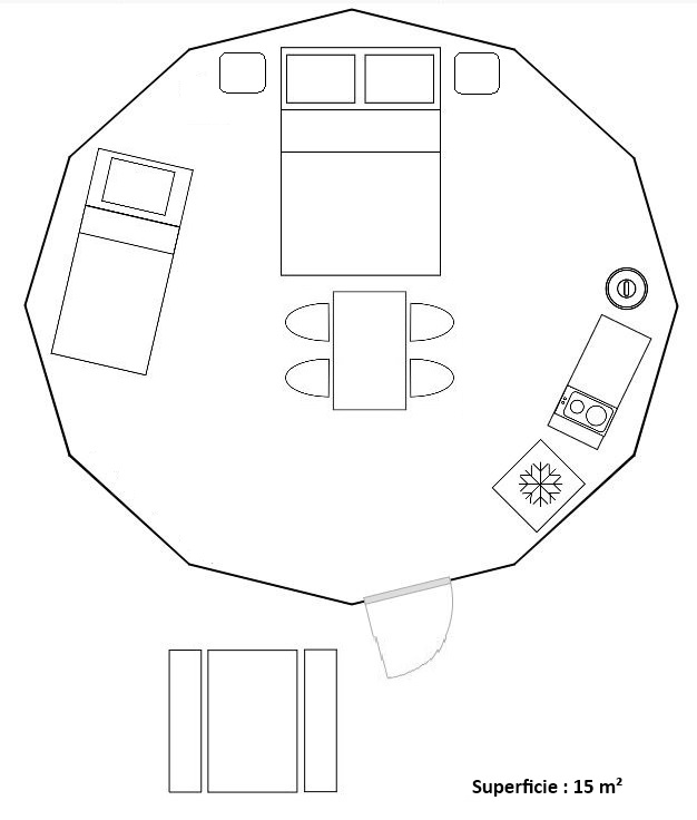 Cabane 'Noisette' au bord d'un lac