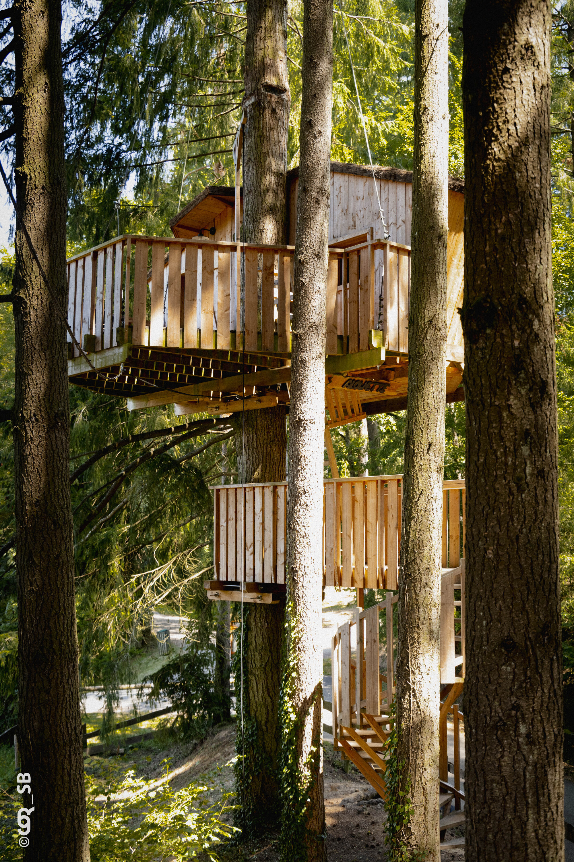 Cabane HERON — Séance sauna offerte à 8m de hauteur dans le Rhône à Ronno — détail architectural