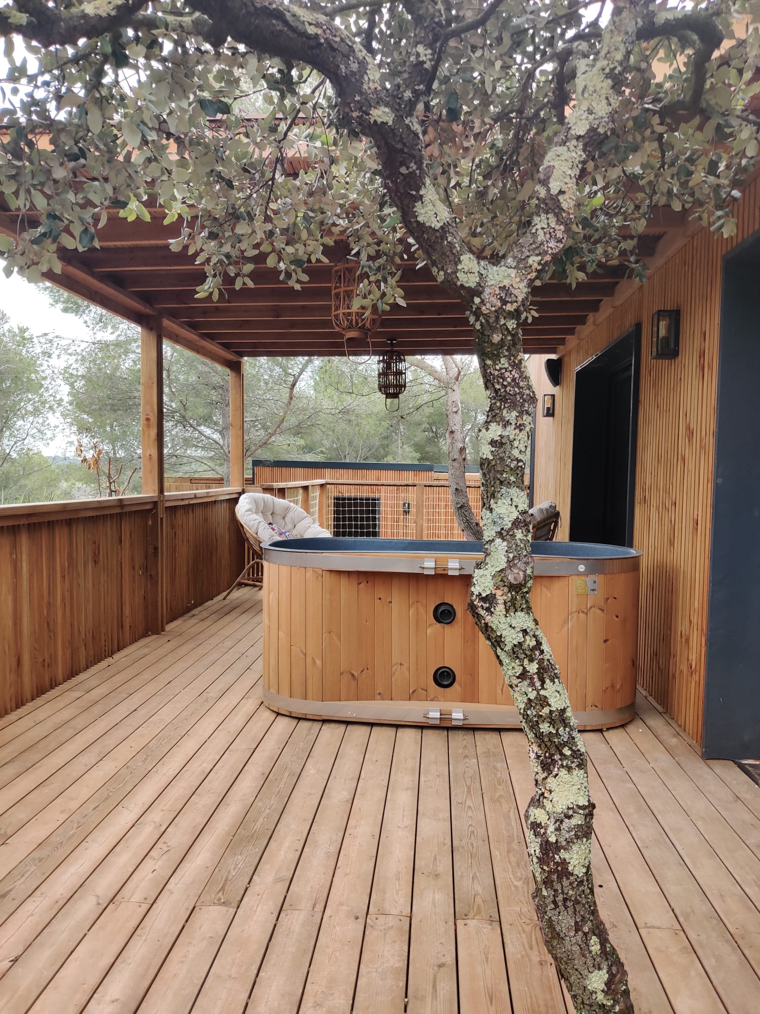 Villa Couple Baignoire Jacuzzi — Cabane sur pilotis à Gard à Saint-Jean-du-Gard — vue depuis la terrasse