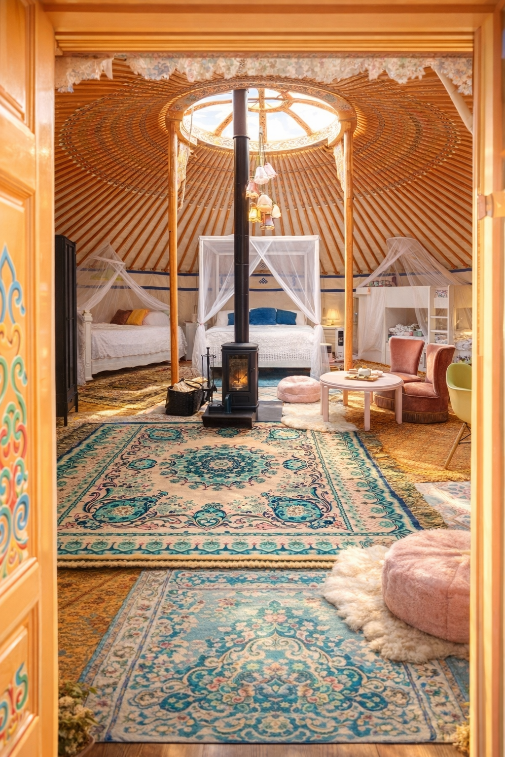 Évasion dans une yourte bohemian chic avec spa en Aquitaine à Marcenais — cuisine