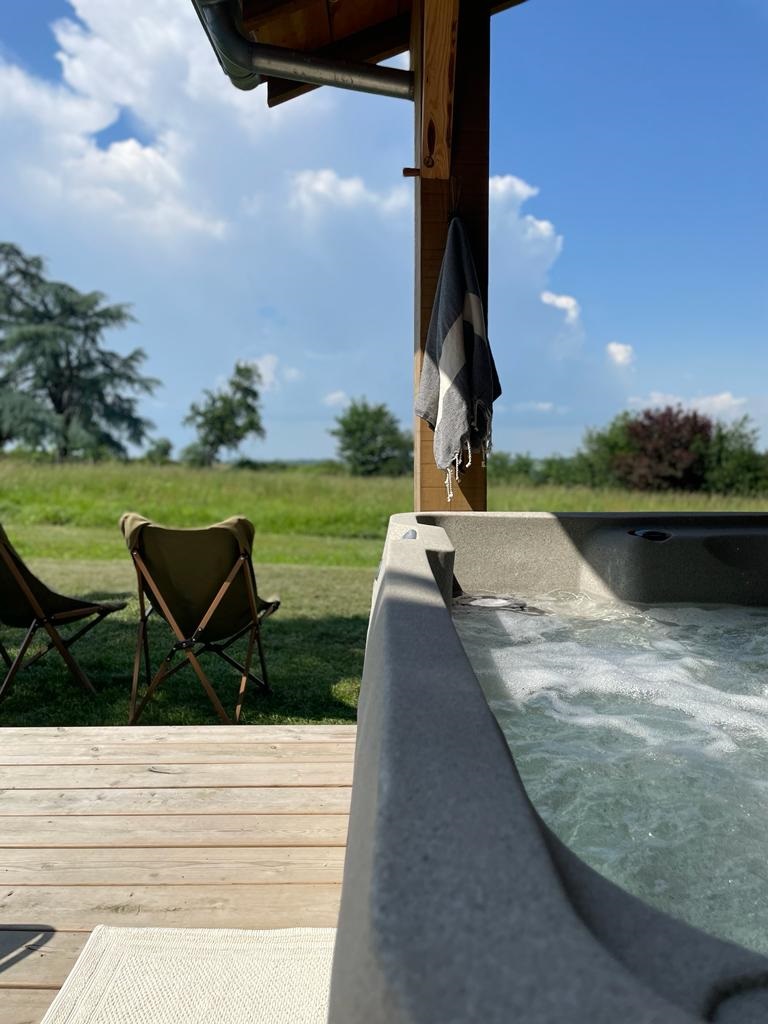 Cèdre dôme géodésique & Spa : une évasion sensorielle en Midi-Pyrénées à Lagraulet Du Gers — vue depuis la terrasse