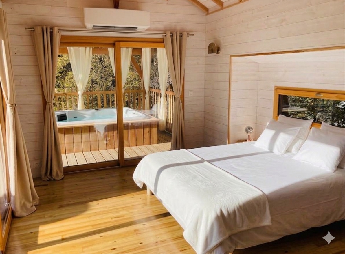 La Douce Parenthèse — Cabane sur pilotis avec Spa à Brive-la-Gaillarde à Brive-la-Gaillarde — vue depuis la terrasse