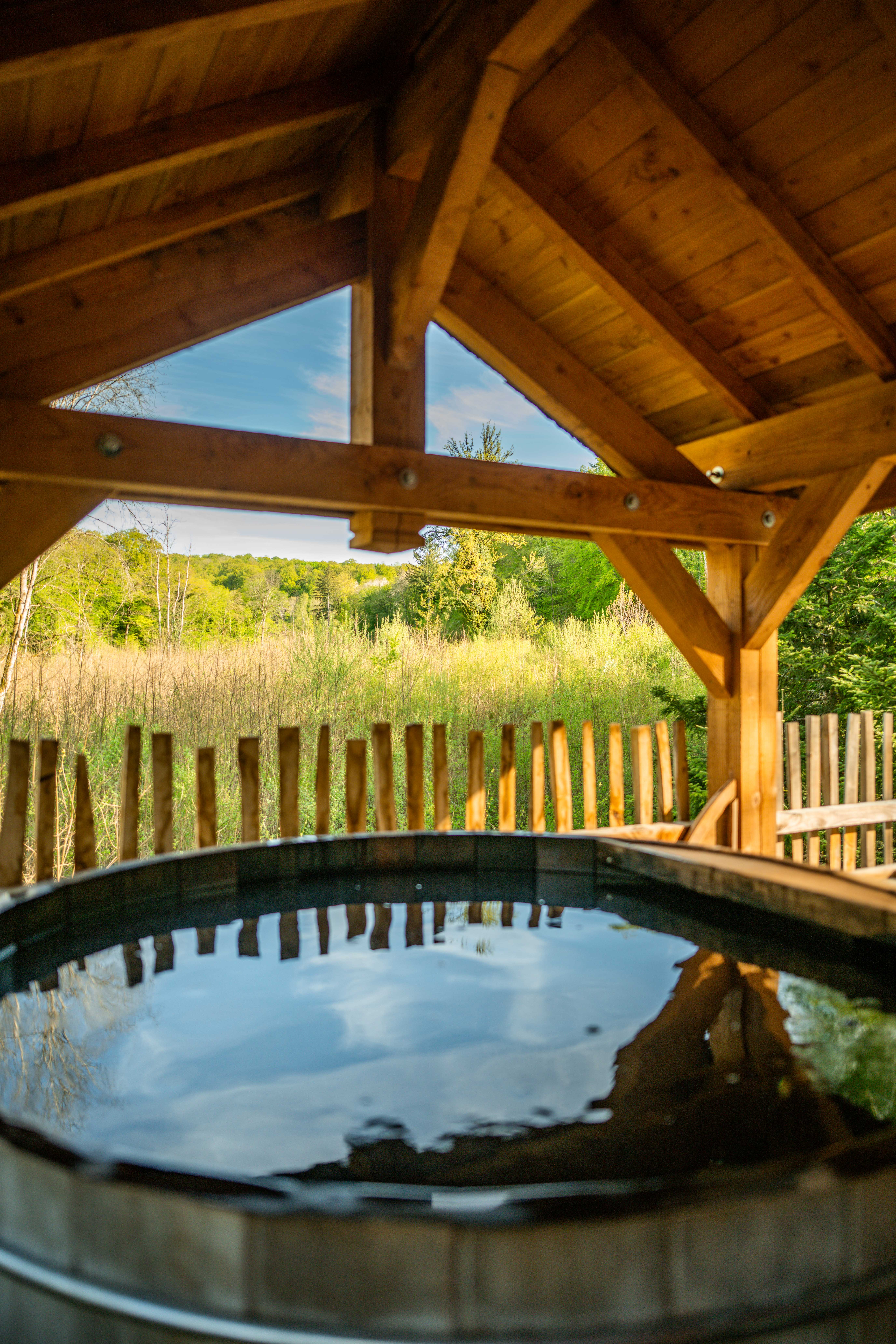 Grand dôme perché Spa - Geai des chênes — Dôme avec spa à Côte-d'Or à La Combe Rossignol — salle de bain