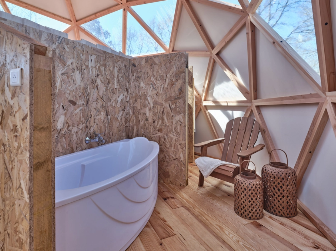 Dôme Voyage Cosmique avec spa privatif en Vendée à Aizenay — vue intérieure