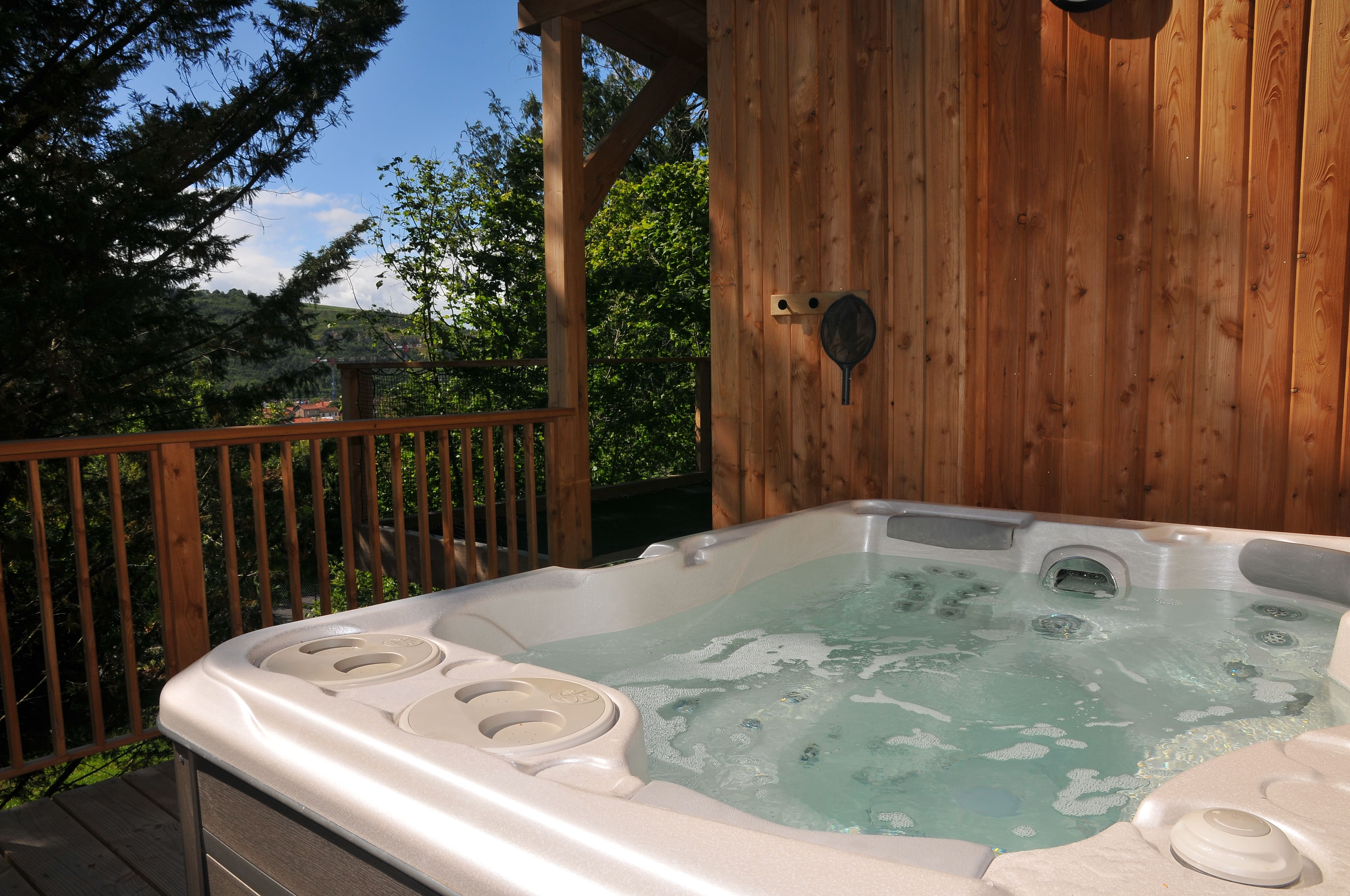 Évasion en cabane sur pilotis avec spa en Auvergne à Vic-Le-Comte — espace de vie