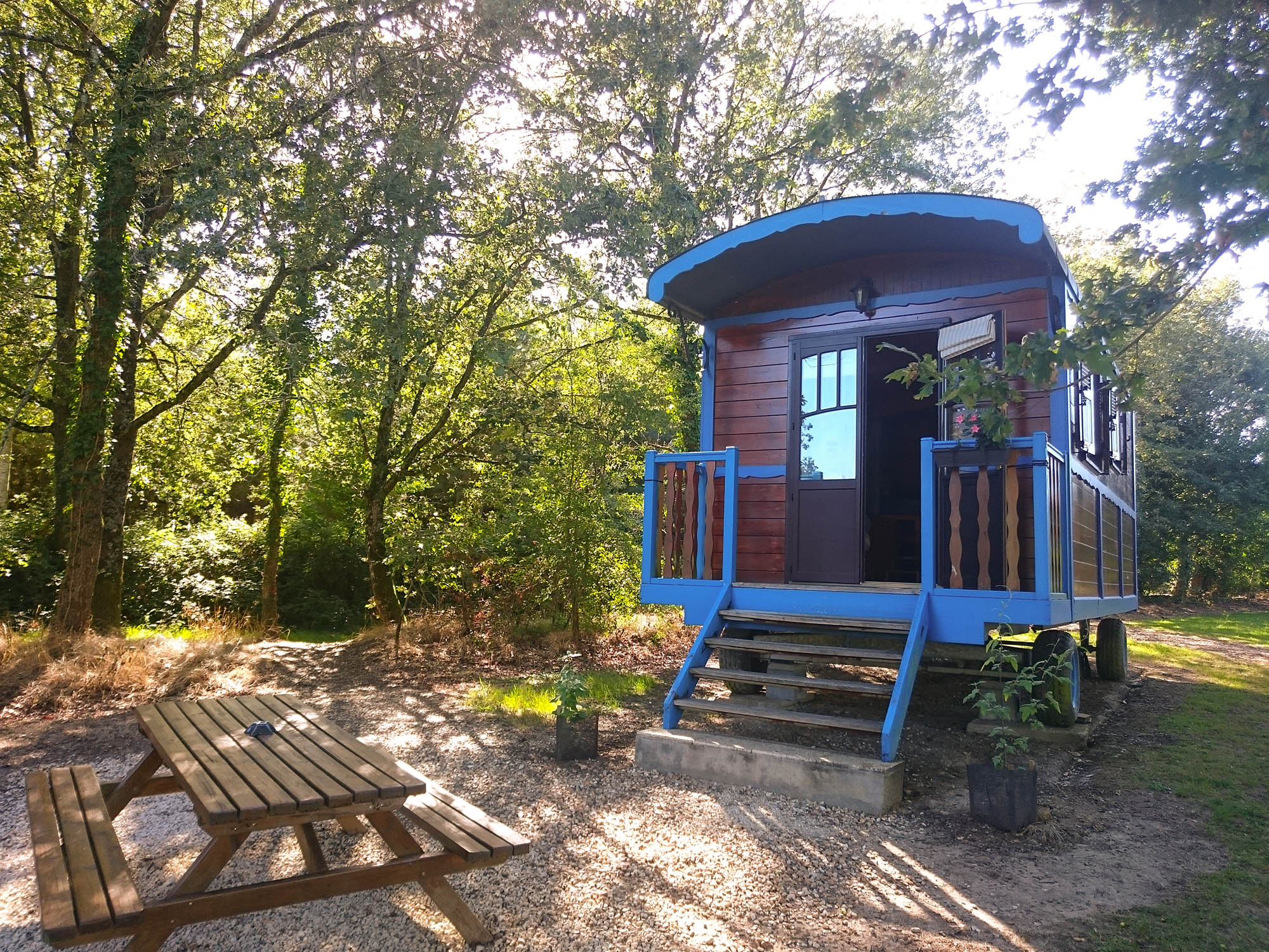 Roulotte Bleuet : une escapade enchantée en Centre-Val de Loire à La Chapelle Blanche St Martin — vue depuis la terrasse