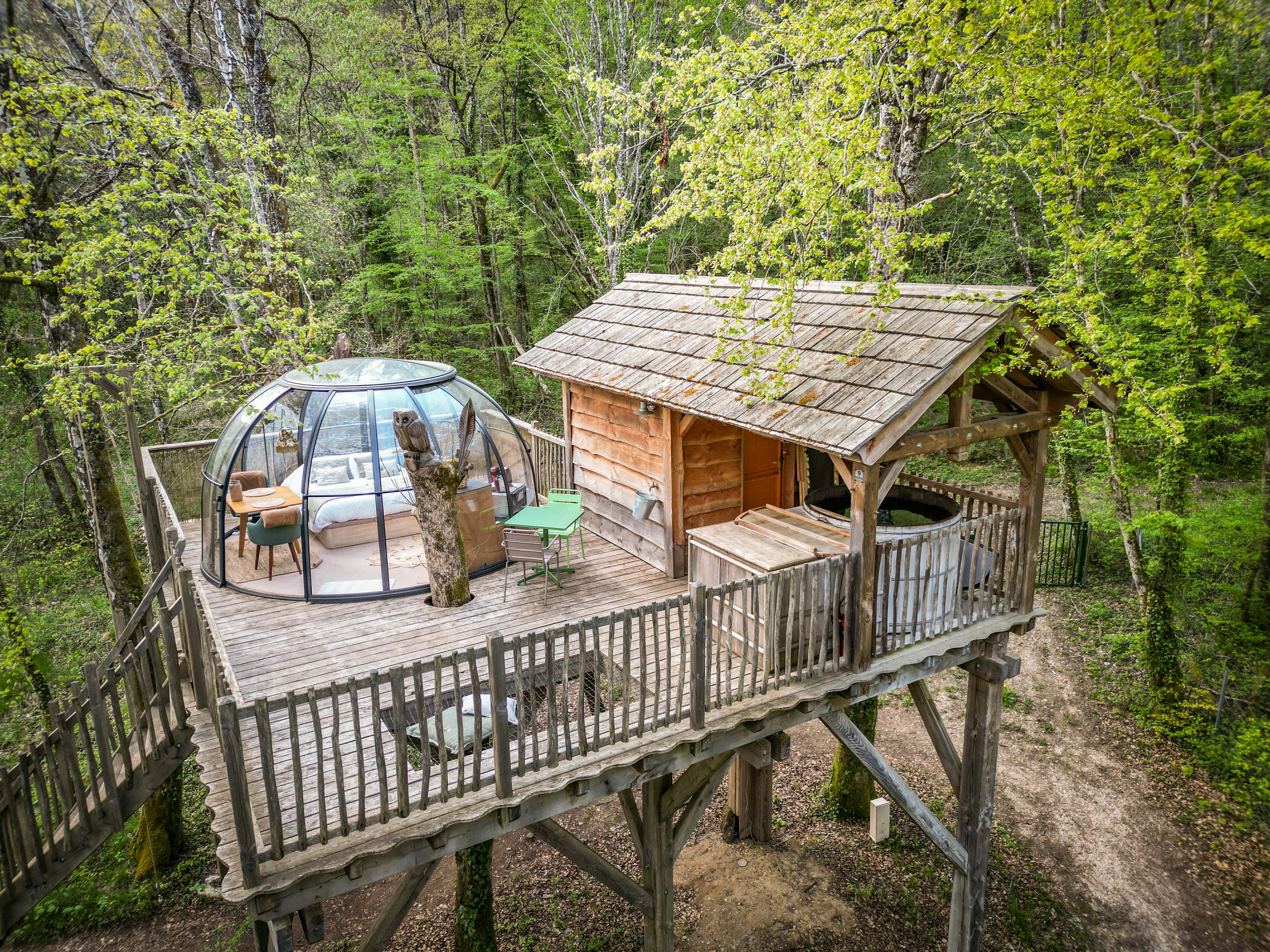 Dôme perché Spa - Chouette — Dôme avec bain nordique à Côte-d'Or — Dôme à La Combe Rossignol