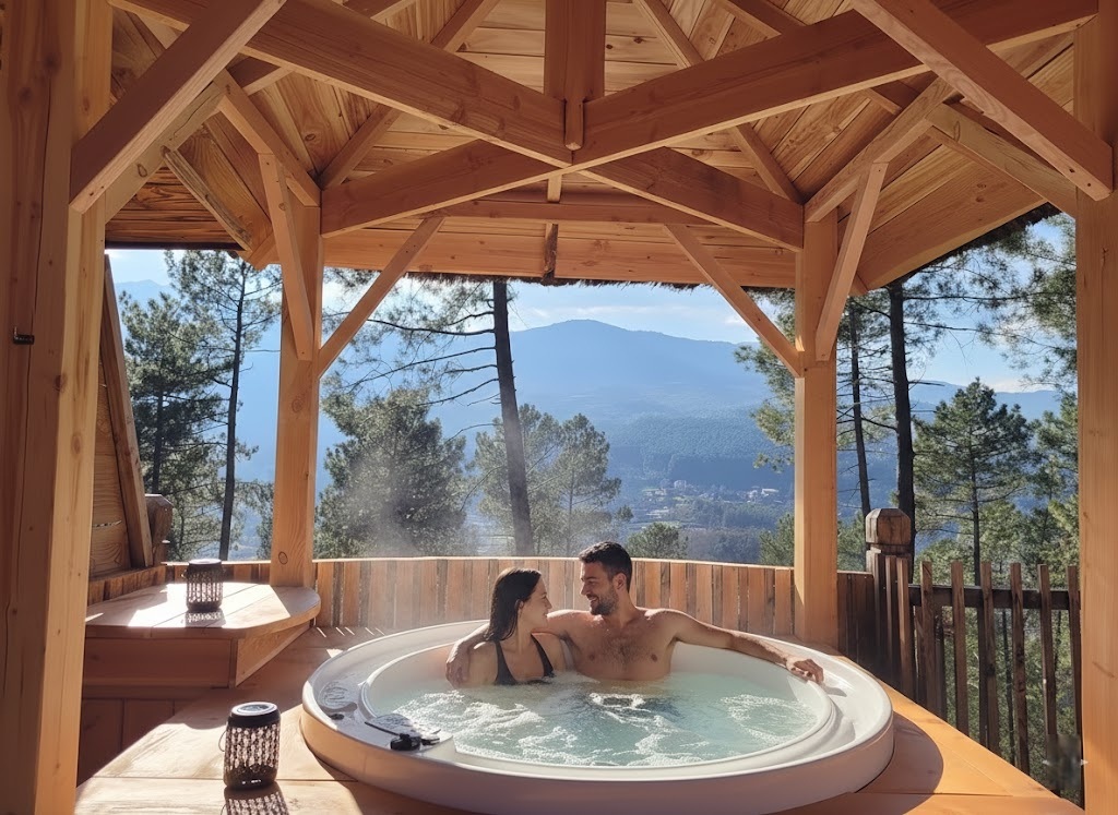 La cabane & spa Cupidon — Cabane dans les arbres avec spa à 6m en Ardèche à Le Teil — vue intérieure